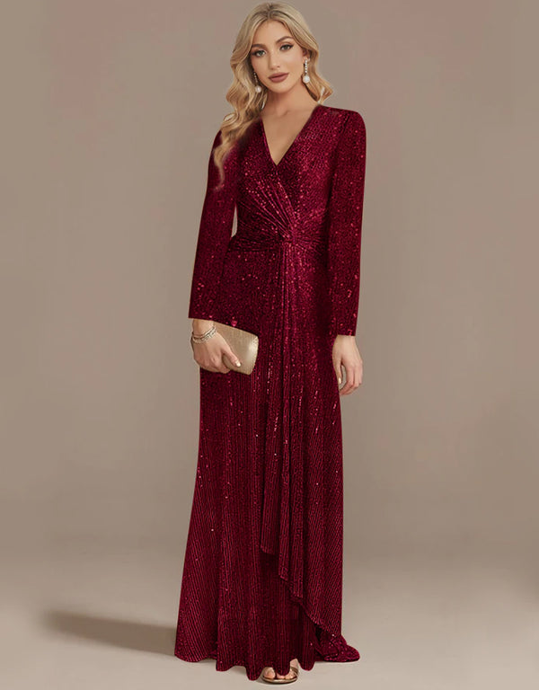 Long Sleeve V-Neck Evening Dress